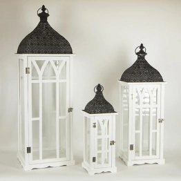 Φανάρι Σετ 3τμχ Ξύλινο-Μεταλλικό Λευκό-Μαύρο 31x31x97εκ.-24x24x72εκ.-17x17x49εκ. ESTHETI 752-10015