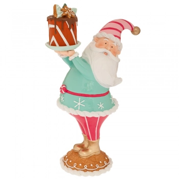 Χριστουγεννιάτικος Διακοσμητικός Άγιος Βασίλης Με Τούρτα Polyresin Ροζ-Σιέλ 20x13x34εκ. iliadis 91165