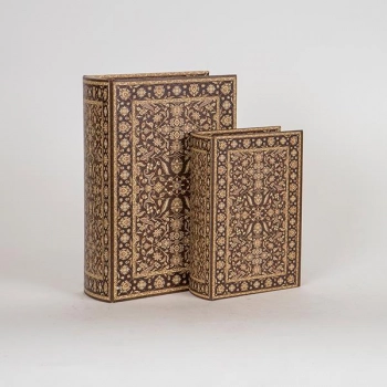 Διακοσμητικό Κουτί Βιβλίο Σετ 2τμχ Ξύλινο Καφέ 19x7x27εκ. ESTHETI 752-17061