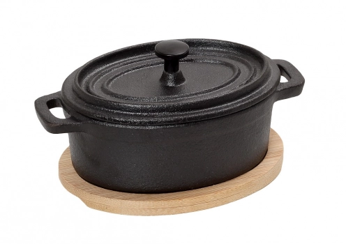 Κατσαρολάκι Σερβιρίσματος Μαντεμένιο Μαύρο Με Βάση Bamboo ESPIEL 12x9x8εκ.-410ml SAG102