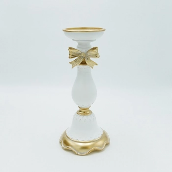 Κηροπήγιο Polyresin Με Φιόγκο Λευκό-Χρυσό 11,8x26,5εκ. ESTHETI 819-00560