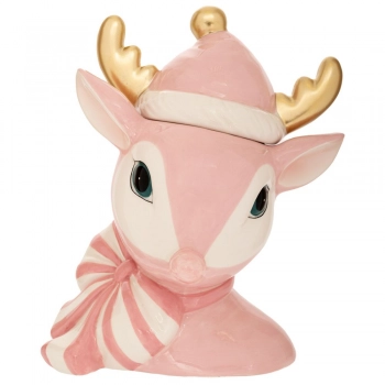 Χριστουγεννιάτικη Μπισκοτιέρα Κεραμική Ελαφάκι Λευκό-Ροζ 20x14,5x23,5εκ. iliadis 91118