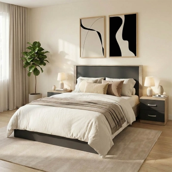 Σετ Κρεβατοκάμαρας Athos Sonoma Ανθρακί με Κρεβάτι 140x200εκ Σετ 3τεμ