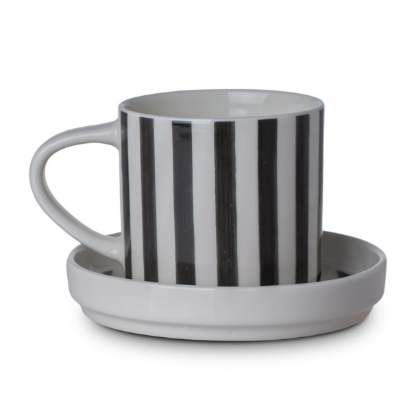 Κούπα Με Πιατάκι New Bone Hand Lines 300ml Μαύρη Estia 07-35426