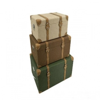 Μπαούλο Σετ 3τμχ Ξύλινο-Pu Καφέ-Πράσινο-Εκρού 56x34x30εκ.-48x29x25εκ.-40x24x20εκ. ESTHETI 810-00063