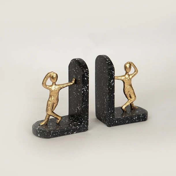 Βιβλιοστάτης Σετ 2τμχ Polyresin Με Όψη Μαρμάρου Χρυσός-Μαύρος 21,7x6,5x14,7εκ. ESTHETI 752-19014