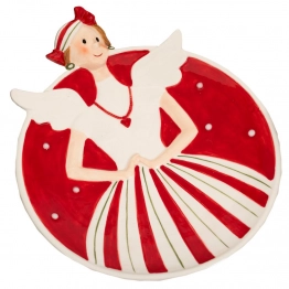 Χριστουγεννιάτικη Πιατέλα Κεραμική Νεράιδα Λευκή-Κόκκινη 23x19x4εκ. iliadis 90765