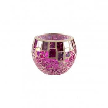 Κηροπήγιο Γυάλινο Βιτρώ Ροζ-Μωβ-Ασημί Art Et Lumiere Φ8x6,5εκ. 05566