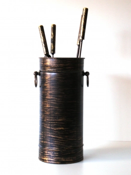 Κρεμανταλάς Κουβαδάκι Σιδερένιο Μασίφ Με Αξεσουάρ Φ20x32εκ. Μαύρο Σωλήνα Πατίνα Χρυσό