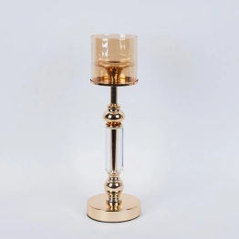 Κηροπήγιο Γυάλινο-Μεταλλικό Χρυσό-Μελί 12x44εκ. ESTHETI 752-24092