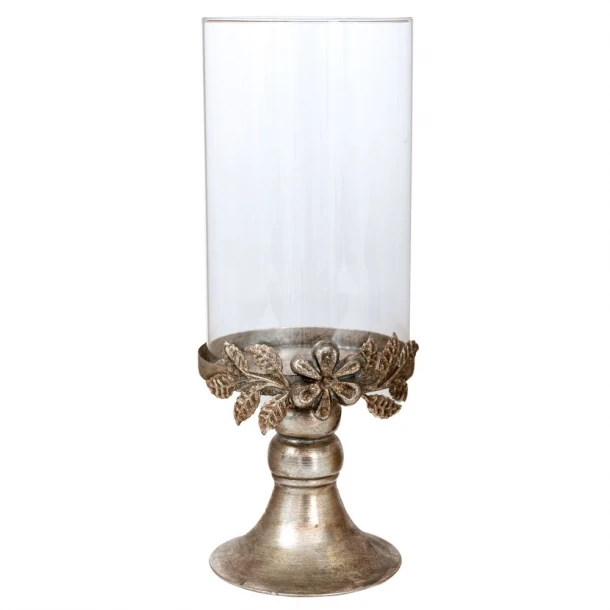 Κηροπήγιο Γυάλινο-Μεταλλικό Αντικέ Ασημί iliadis 12,5x12,5x32εκ. 89340