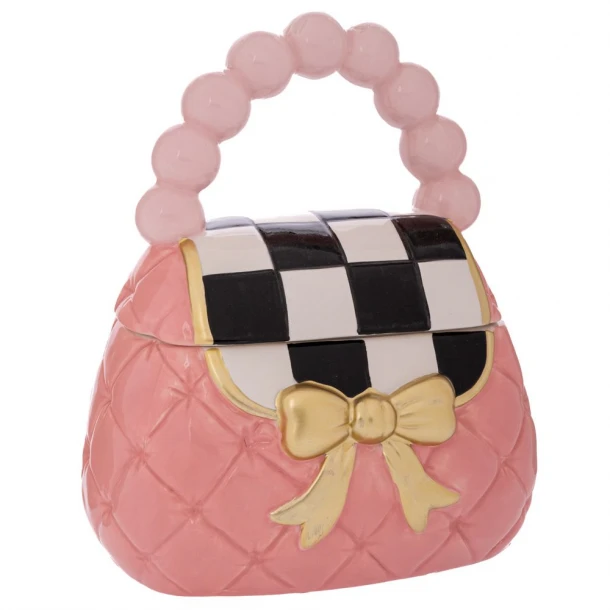 Μπισκοτιέρα Τσάντα Κεραμική Ροζ Με Χρυσό Φιόγκο 22x16x26εκ. iliadis 92387