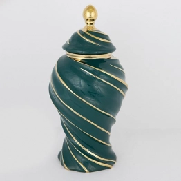 Βάζο Με Καπάκι Κεραμικό Πράσινο-Χρυσό 20x41εκ. ESTHETI 752-20110