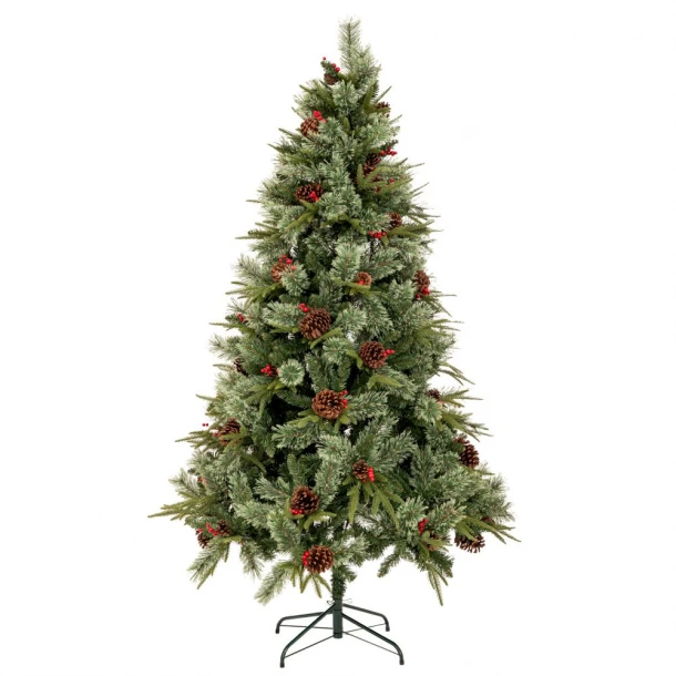 Χριστουγεννιάτικο Δέντρο Χιονισμένο 180εκ.-1539 Tips Με Κουκουνάρια & Κόκκινα Berries California Spruce iliadis 90532