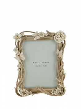 Κορνίζα Polyester Σαμπανί Με Μπεζ Λουλούδια 13x18εκ. Zen Collection 25.50.52357