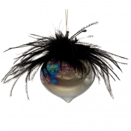 Μπάλα-Στολίδι Σετ 6τμχ Γυάλινη Με Πούπουλα Ιριδίζουσα Μαύρη 8εκ. iliadis 87484