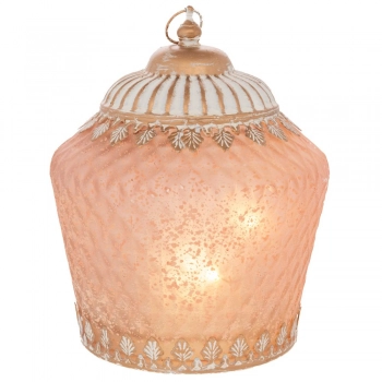 Φαναράκι Γυαλινό-Μεταλλικό Ροζ Με Led Φως 15x15x19εκ. iliadis 92585
