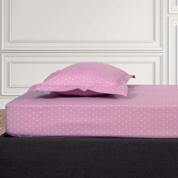 Σεντόνι Μεμονωμένο Polycotton Υπέρδιπλο Με Λάστιχο 160x200+35εκ. Loft 2501 Nude Πουά Greenwich Polo Club