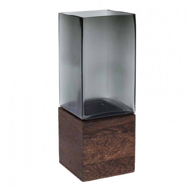 Βάζο Γυάλινο-Ξύλινο Γκρι-Καφέ 10x25εκ. iliadis 91957