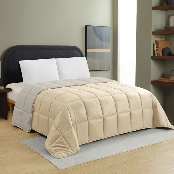 Πάπλωμα 2 Όψεων Microfiber Υπέρδιπλο 220x240εκ. Brooklyn Beige-Silver Melinen 20004995