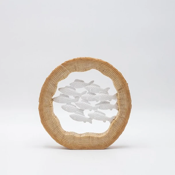 Διακοσμητικό Επιτραπέζιο Κοπάδι Ψαριών Polyresin Natural-Λευκό 19,5x3,5x19,5εκ. ESTHETI 819-00788
