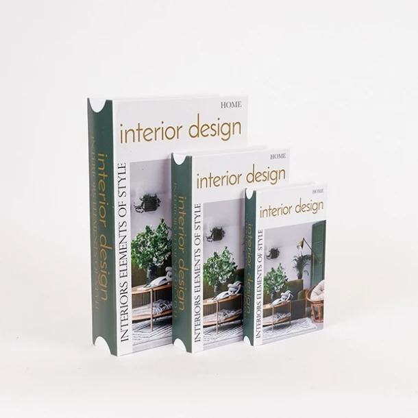 Διακοσμητικό Κουτί Βιβλίο Σετ 3τμχ Ξύλινο Λευκό-Πράσινο 22x7x33εκ. ESTHETI 819-00283