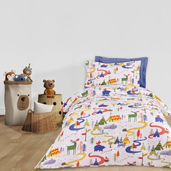 Κουβερλί Microfiber Μονό 160x240εκ. Kid Line 4927 Μπλε-Πράσινο-Λευκό Das Kids