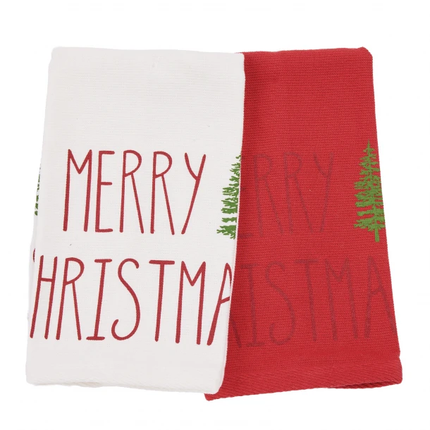 Χριστουγεννιάτικο Ποτηρόπανο Σετ 2τμχ Βαμβακερό 30x50εκ. Christmas 0816 Red-White Das Home