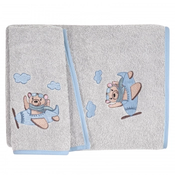 Σετ Πετσέτες 2τμχ Βαμβακερές Bebe Με Κέντημα Essential 8851 Μπλε-Γκρι Greenwich Polo Club
