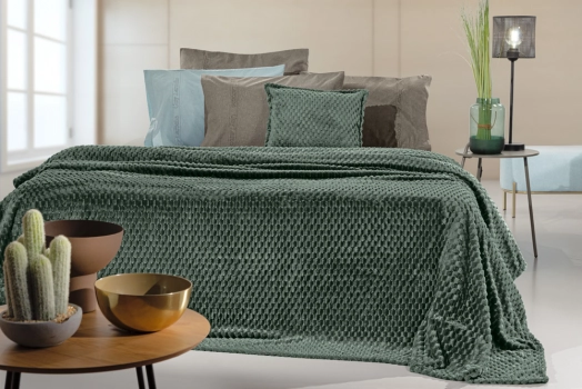 Σετ 2τμχ Κουβέρτα Υπέρδιπλη Velour Fleece 220x240εκ. Με Διακοσμητική Μαξιλαροθήκη Smoothie Pesto Guy Laroche