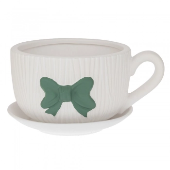 Κασπώ Φλυτζάνι Κεραμικό Λευκό Με Πράσινο Φιόγκο 29,5x23x17εκ. iliadis 92967