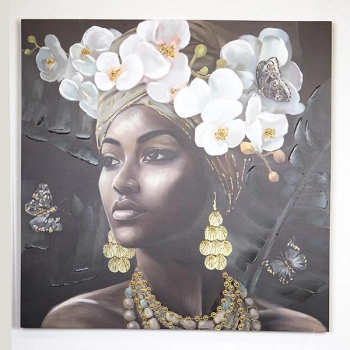 Πίνακας Καμβάς Γυναίκα Με Λουλόυδια Μαύρο-Λευκό-Γκρι 100x3x100εκ. ESTHETI 755-12046