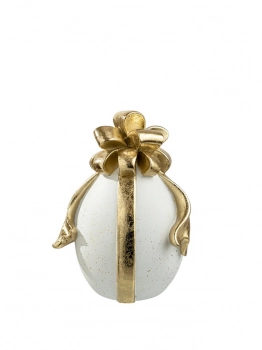 Διακοσμητικό Πασχαλινό Αυγό Με Φιόγκο Polyester Λευκό-Χρυσό 9,5x10,5x15,3εκ. Zen Collection 26.6.52449