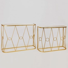 Κονσόλα Σετ 2τμχ Μεταλλική-Γυάλινη Χρυσή 100x30x75εκ./90x26,5x70εκ. ESTHETI 750-27031