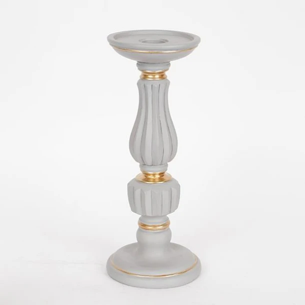 Κηροπήγιο Polyresin Γκρι-Χρυσό 10x10x25εκ. ESTHETI 752-26043