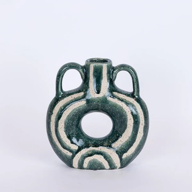 Βάζο Κεραμικό Σκούρο Πράσινο-Μπεζ 21,7x7x24εκ. ESTHETI 752-20336