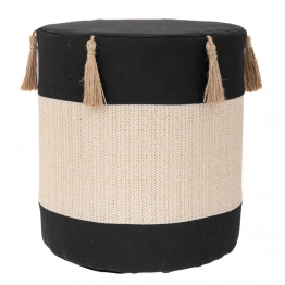 Σκαμπώ Υφασμάτινο Μαύρο-Κρεμ Με Φουντάκια 34x37εκ. iliadis 91738