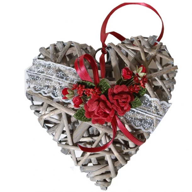 Κρεμαστή Διακοσμητική Καρδιά Ξύλινη Διακοσμημένη Με Κόκκινα Λουλούδια & Κορδέλες 22εκ. Royal Art GOU12/1630/025
