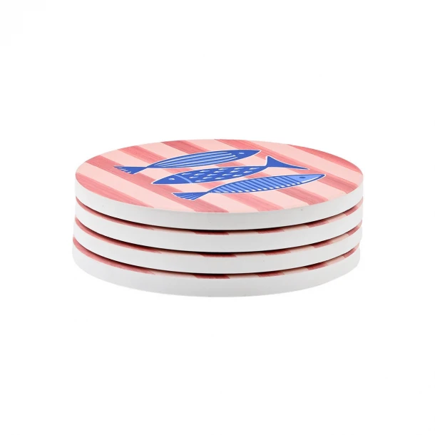 Σουβέρ Σετ 4τμχ Κεραμικό Με Αντιολισθητική Βάση Φελλού Φ10,3εκ. Porto Pesce Estia 07-39271