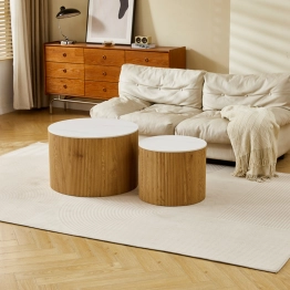 Τραπέζια σαλονιού Nelba pakoworld 2τμχ mdf oak - κεραμική επιφάνεια όψη μαρμάρου
