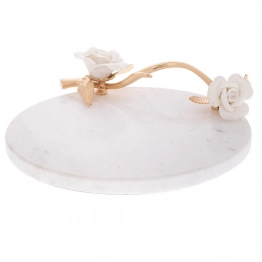 Διακοσμητικός Δίσκος Κεραμικός Με Λουλούδια & Χρυσό Χερούλι 23x20x5,5εκ. iliadis 92618