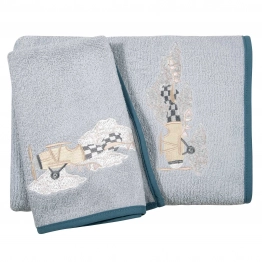 Σετ Πετσέτες 2τμχ Βαμβακερές Με Κέντημα Essential 8852 Γκρι-Μπλε Greenwich Polo Club