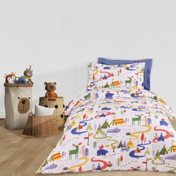 Κουβερλί Microfiber Μονό 160x240εκ. Kid Line 4927 Μπλε-Πράσινο-Λευκό Das Kids
