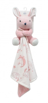 Πανάκι Παρηγορίας Fleece 30x30εκ. Με Λούτρινο Ζωάκι 20 εκ. Bunny 14 Pink Dimcol
