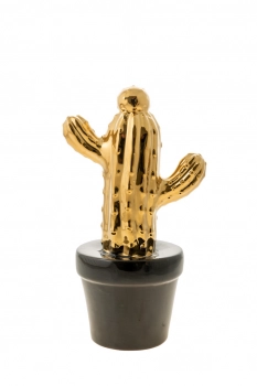 Διακοσμητικός Κάκτος Κεραμικός Χρυσός Σε Μαύρη Γλάστρα 12,7εκ. Zen Collection 22.19.48235