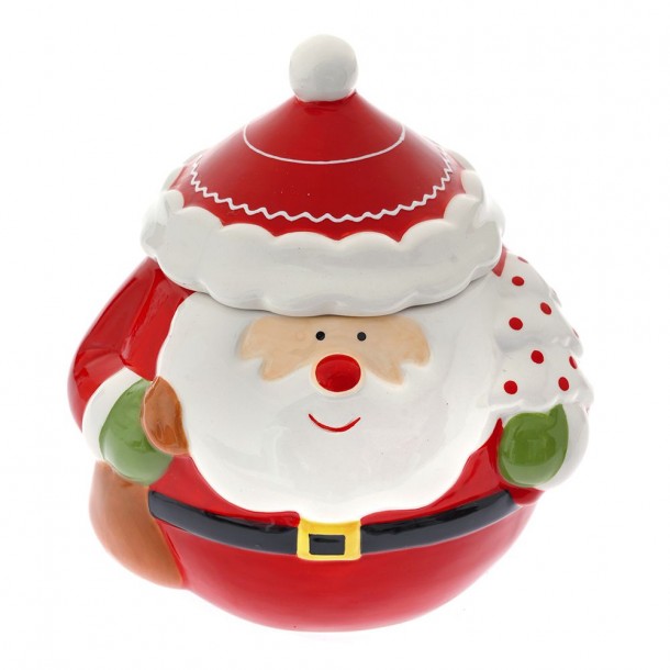 Χριστουγεννιάτικη Μπισκοτιέρα Άγιος Βασίλης Κεραμική Κόκκινη iliadis 15x14x16εκ. 81838
