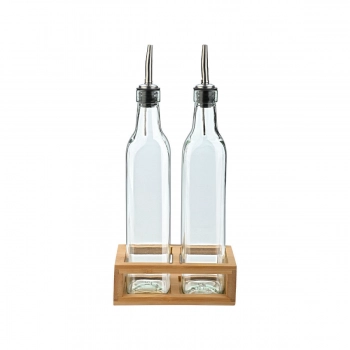 Σετ 3τμχ Μπουκάλια Για Λάδι-Ξύδι Με Ρόη Γυάλινα Με Βάση Ξύλινη 500ml-15x8x23εκ. Estia 01-20156