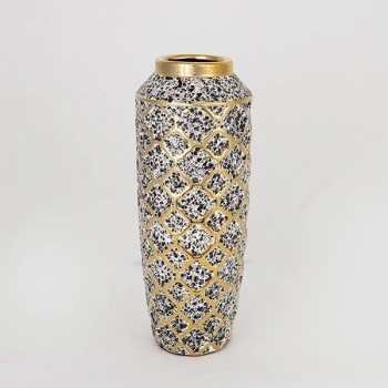 Βάζο Κεραμικό Λευκό-Χρυσό-Μαύρο 12,5x12,5x31εκ. ESTHETI 752-20050