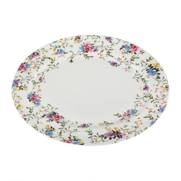 Πιατέλα Σερβιρίσματος Οβάλ Πορσελάνης Λευκό Με Λουλούδια Spring 25εκ. Oriana Ferelli PR24711008