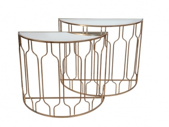 Κονσόλα Σετ 2τμχ Μεταλλική Οβάλ Χρυσή Με Τζάμι Καθρέπτη 100x41x80,5εκ.-90x36x75,5εκ. Zen Collection 25.55.52271